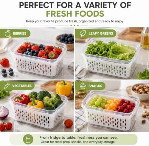 3Pack Fridge Food Storage Containers with Strainer