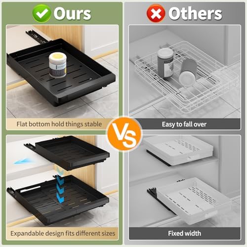 DOMNIU Pull Out Cabinet Organizers Expandable,Black,16.9"Depth,2 Pack