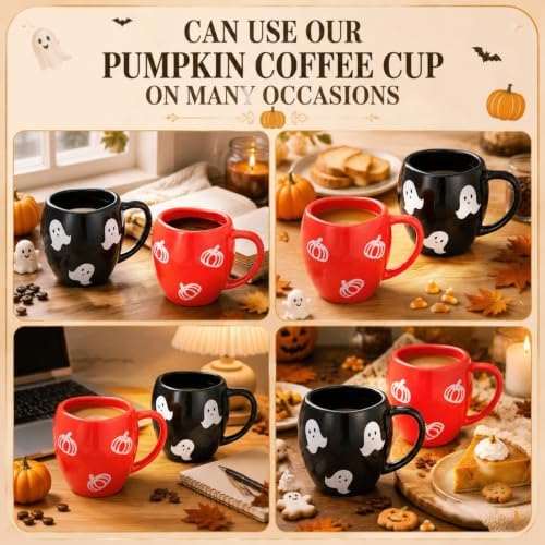 Newtay 2 Pack Ghost & Pumpkin Coffee Mugs, 13 oz Ceramic Cups for