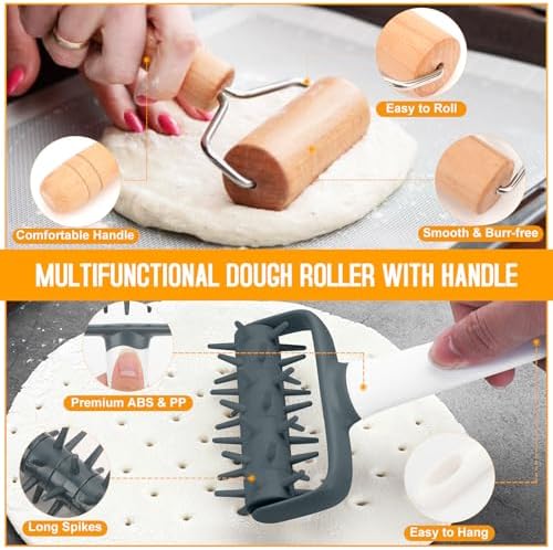 Wooden Rolling Pins for Baking, Small Dough Roller with Handle