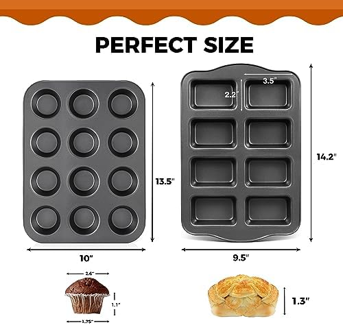 HONGBAKE Nonstick Muffin Pan 12 Cup and Mini Loaf Pans 8 Cavity