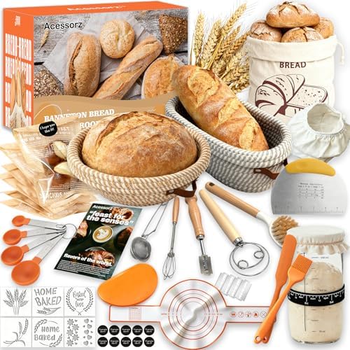 Sourdough Starter Kit, 2 Cotton Rope Banneton Baskets