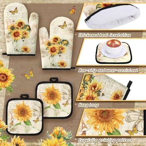 Fourluoo 10-Piece Sunflower Kitchen Decor Set, Retro Yellow