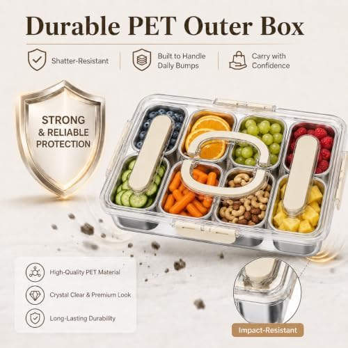 Ankou Snackle Box Container, Stainless Steel Divided Serving Tray with