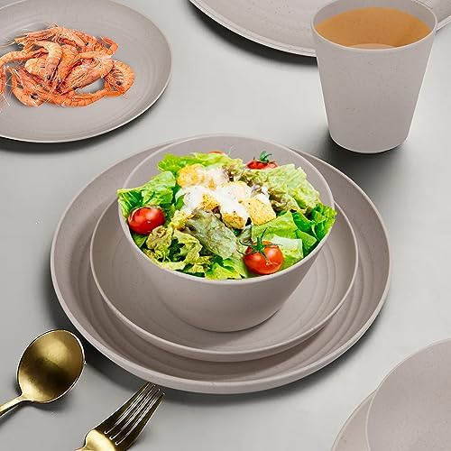LIYH Beige 48 Pcs Unbreakable Wheat Straw Dinnerware Sets Kids RV BPA