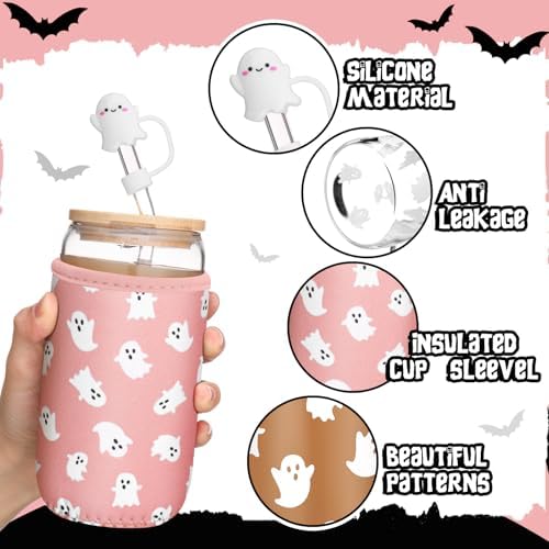 Blushtier 3 Pcs Halloween Ghost Gifts Pink Tumbler Cup Sleeve Gifts
