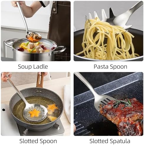 18/8 Stainless Steel Cooking Utensils Set of 4, Dishwasher Safe