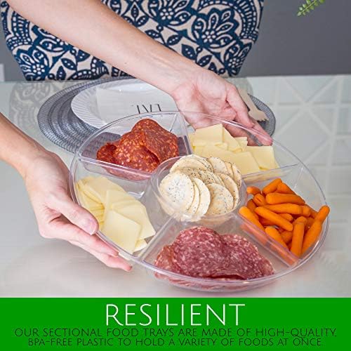 Plasticpro 6 Sectional Round Plastic Serving Tray/Platters Clear Pack