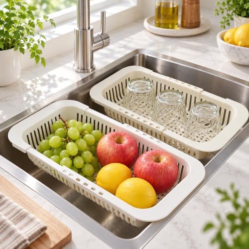 Expandable Sink Colander Basket, Retractable Over-the-Sink Strainer