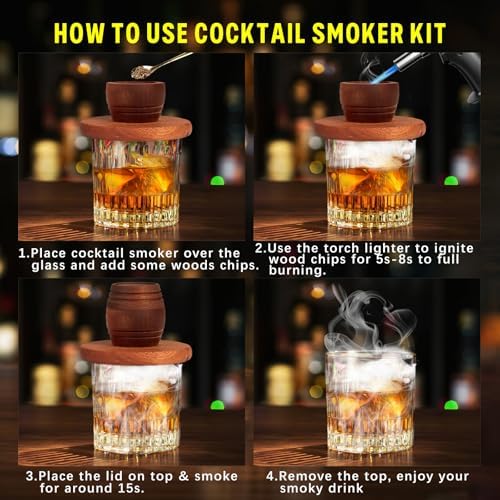 Whiskey Smoker Kit with Torch, Birthday Gifts for Him, Men, Dad