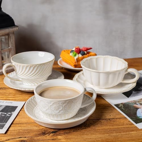 12 OZ Latte Cup with Saucer, Cappuccino Cup Vintage Cafe Art Cups for