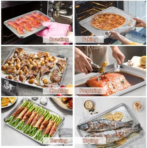 P&P CHEF 19.6 Inch Cookie Baking Sheet Pan with Wire Rack,4 Pcs