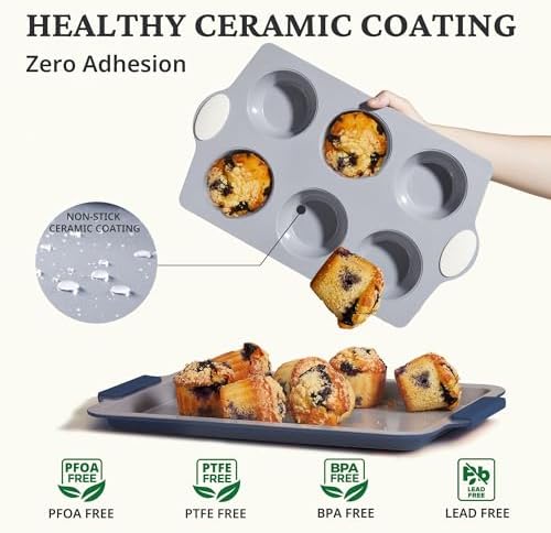 BRONYPRO 2-Pack 6-Cup Non Toxic Nonstick Ceramic Jumbo Muffin Pan &
