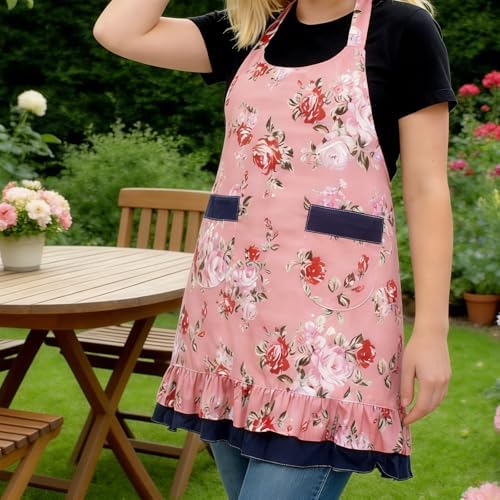 Love Potato Women's Floral Apron with Pockets - Adjustable Straps