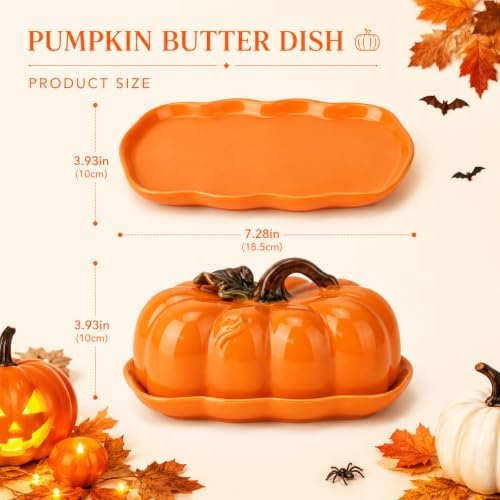 Ceramic Butter Dish with Lid for Countertop, Cute Pumpkin Butter
