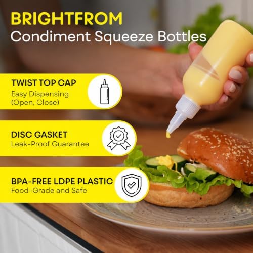 BRIGHTFROM Condiment Squeeze Bottles - 4 OZ Squirt Empty Bottles