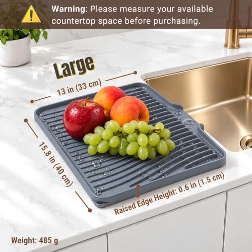 Silicone Dish Drying Mat for Kitchen Counter – Non-Slip Dish Drainer