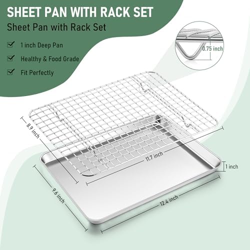Baking Sheet with 3 Wire Rack Set, Homikit Stainless Steel 12" x 10" x