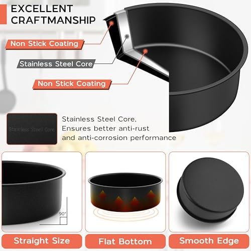 Onader 6 Inch Small Cake Pans Sets of 3 for Baking, Round Smash Cake