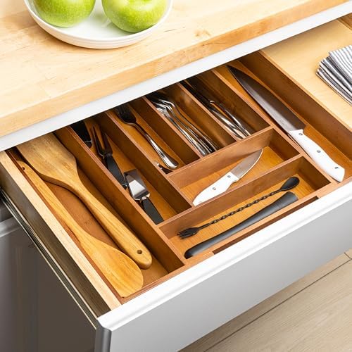 happimess Hudson Kitchen Drawer Organizer 12.2" Bamboo 8-Slot, Brown