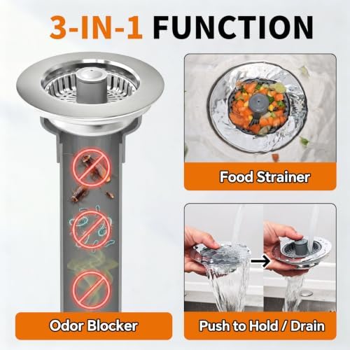 3-in-1 Brass Kitchen Sink Stopper, 3-1/2 Inch