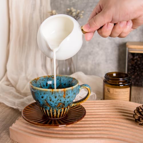 2 oz Espresso Cups and Saucers Set of 2, Ceramic Tea Cup for Latte