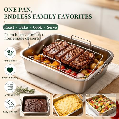 QuliMetal Stainless Steel Turkey Roasting Pan with Rack