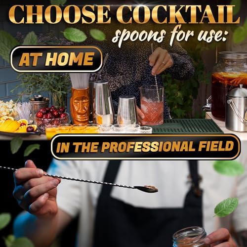 4 Pcs Bar Spoon Set, 12" Long, 18/8 Stainless Steel Cocktail Stirrers