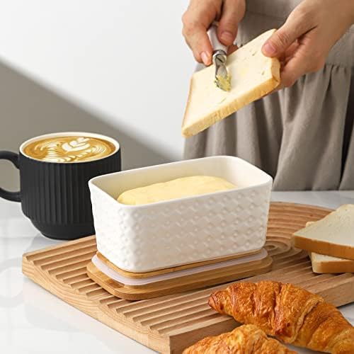 Hasense Butter Dish with Lid, Farmhouse Ceramic Butter Container for