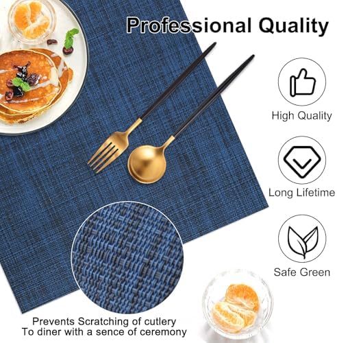 Vinyl Placemats Set of 4, PVC Woven Washable Non-Slip Table Mats, Heat