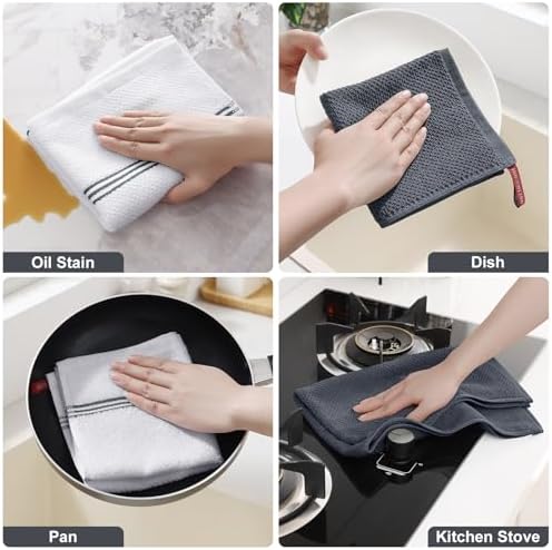 Homaxy Dual Design Kitchen Towels and Dishcloths Set, 8 Pack, Dark