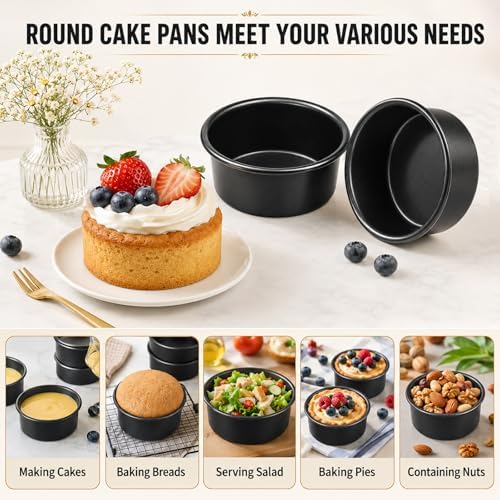 Yesland 4 Inch Mini Cake Pans Set of 6, Nonstick Round Baking Pans