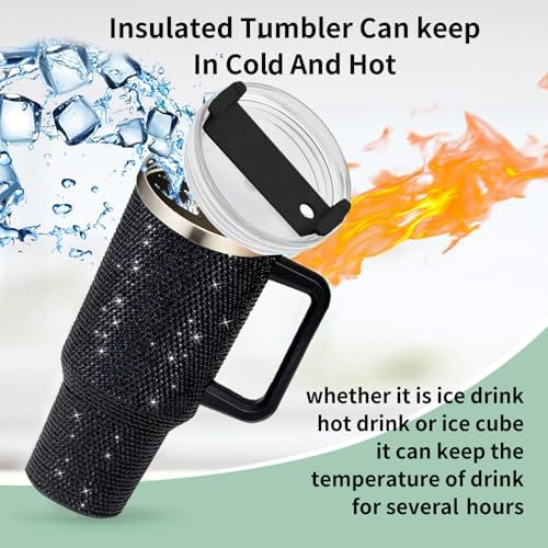 40oz Tumbler with Handle and Straw, Glitter Rhinestones Tumbler Bling