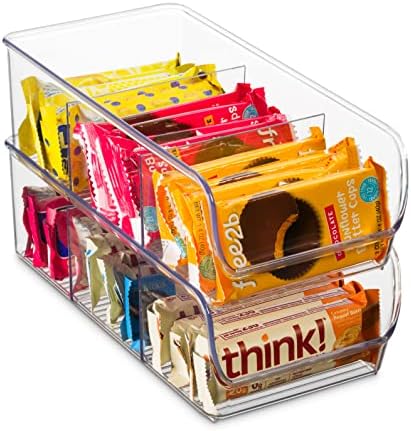 Set Of 4 Food Storage Organizer Bins - Divided 3 Compartment Kitchen