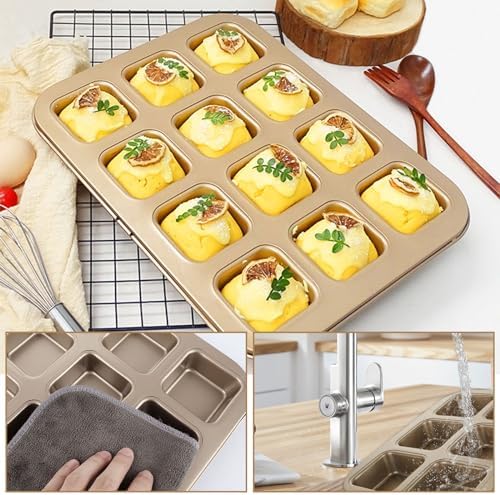 YAYODS 3 Pack Brownie Pan with Dividers 12 Cavity Square Muffin Pans