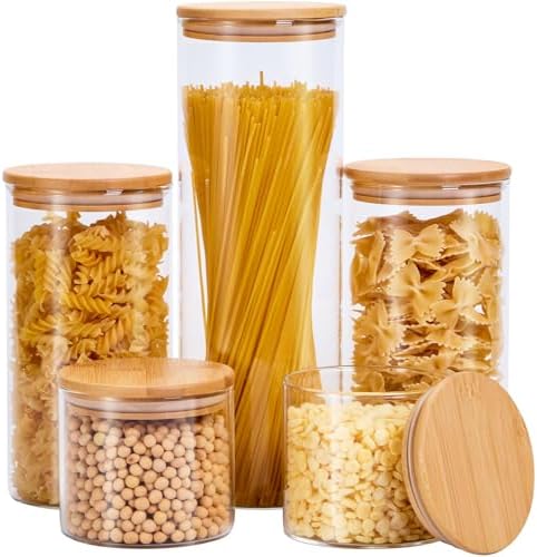 Glass Food Storage Jars with Lids[Set of 5], Perfect for Pasta