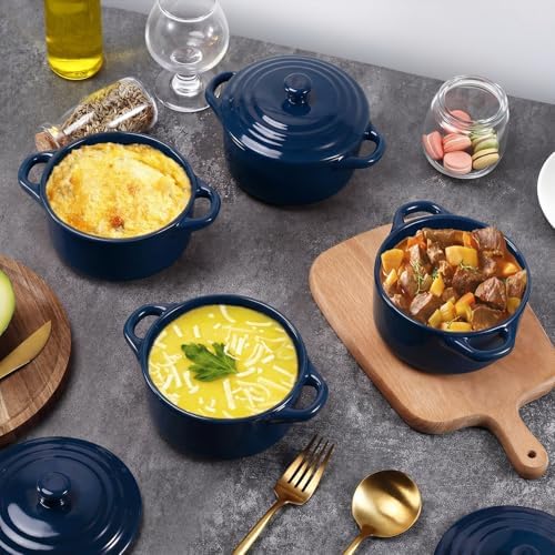 4Piece Mini Cocotte Set,16 oz Individual Baking Ramekins,Royal Blue