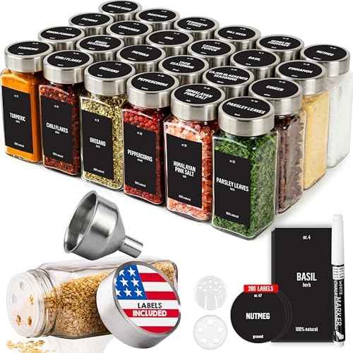 Deco haus Glass Spice Jars with Label 24x4oz - Spice Containers +280