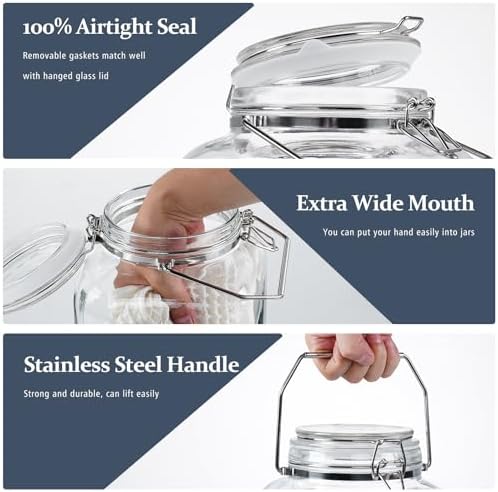 Folinstall Glass Jars with Lids, 2 Gallon, 4.3" Wide Mouth