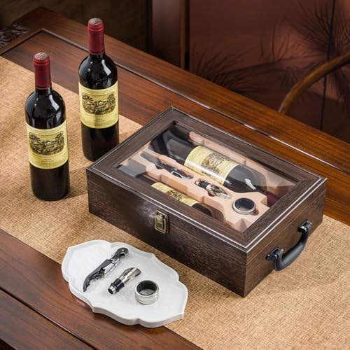 Wine Box, 2 Bottle Top Handle with 3 Accessory Gift for
