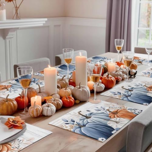 Fall Placemats Blue Pumpkin Place Mats for Dining Room Dinner Table