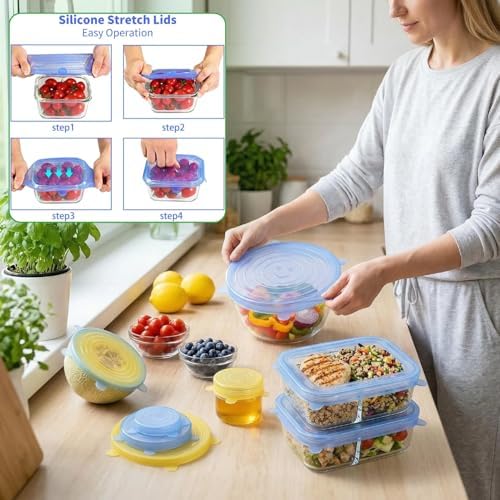 12 Pcs Silicone Stretch Lids, 6 Sizes