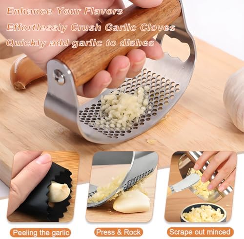 Stainless Steel Garlic Press Rocker with Ginger Crusher