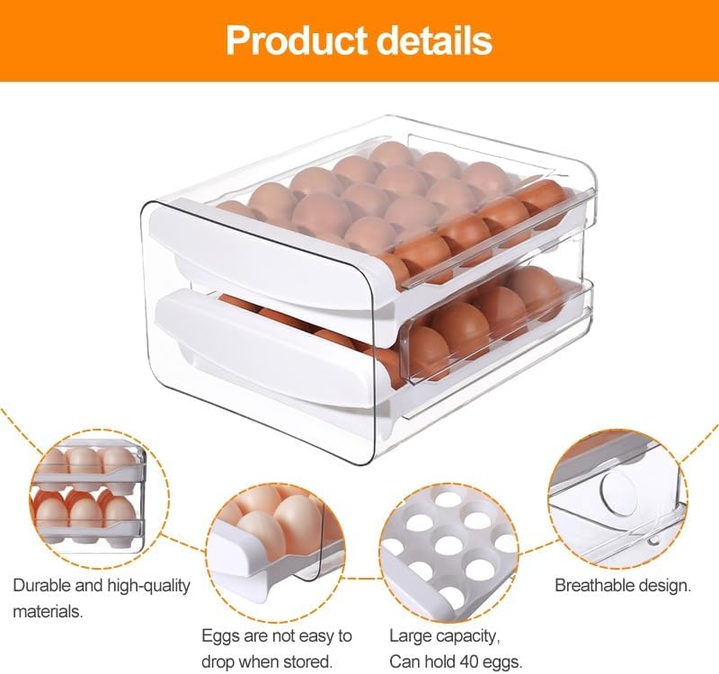 SYLAB Egg Holder for Refrigerator - 32 Eggs Capacity, 2-Tier Stackable