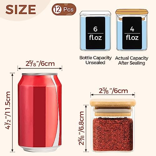 ComSaf 12Pcs Glass Spice Jars with Bamboo Lid 4oz - 16Pcs Glass Spice