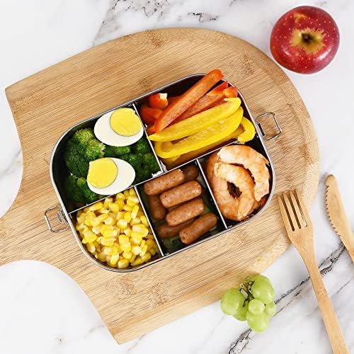 Stainless Steel 5-Compartment Bento Lunch Box, 1400ML