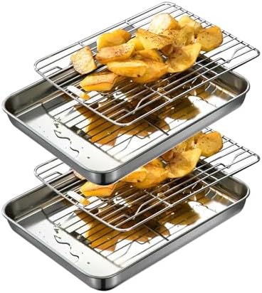 Stainless Steel 304 Small Baking Sheet Pans with Cooling Rack 9.3x6.9”