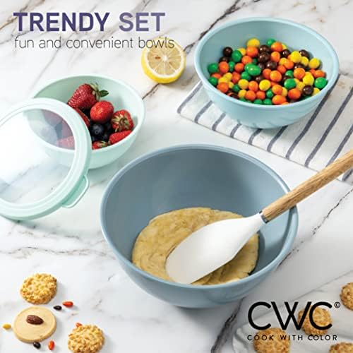 COOK WITH COLOR Mixing Bowls with TPR Lids - 12 Piece Plastic Nesting