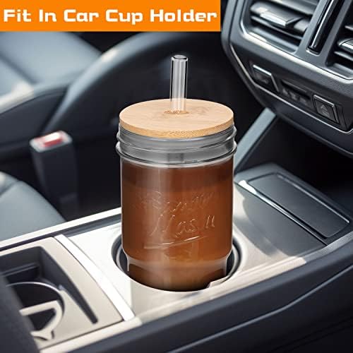 ANOTION Glass Cups With Lids And Straws, Leakproof Tumbler 24oz Mason