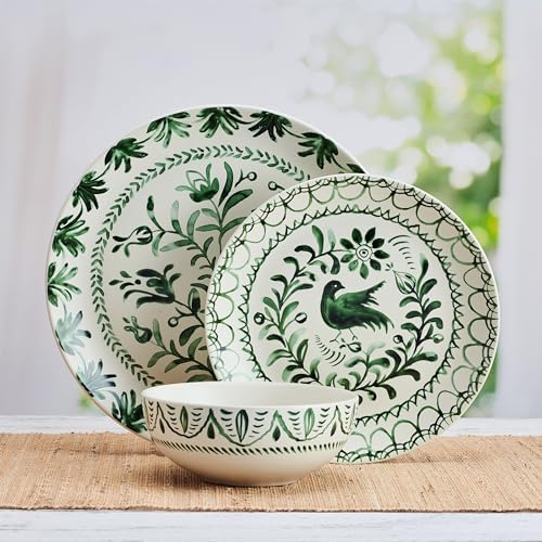 Fitz and Floyd Sicily Green 12-Piece Dinnerware Set - Stoneware Plates